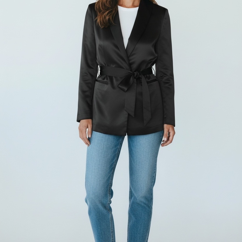 Banana Republic Factory Elegant Black Blazer with Tie Belt